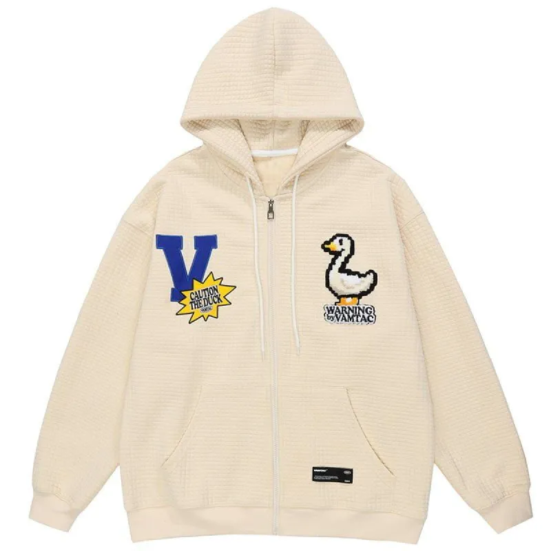 Waffle Full Zip Hoodie Flocked Duck sold by Yugen Theory