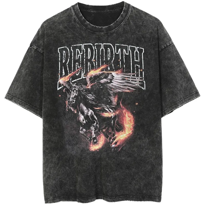 Flame Pegasus Washed Cotton Graphic T-Shirt sold by Yugen Theory