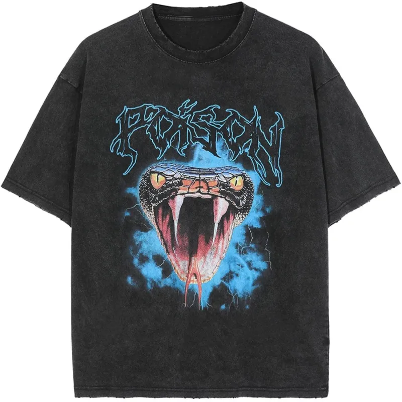 Horror Snake Washed Cotton Graphic T-Shirt sold by Yugen Theory