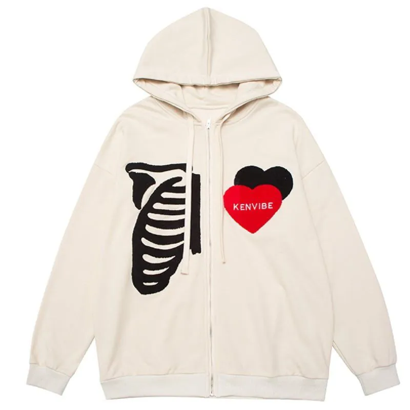 Heart Zip Up Hoodie Skeleton sold by Yugen Theory