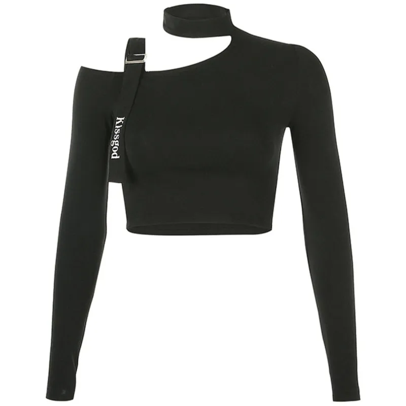 Hasp Half-shoulder Long Sleeve T Shirt sold by Yugen Theory
