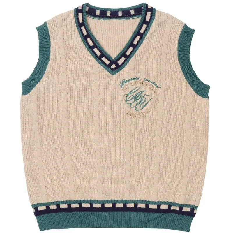 Campus Style Cable Knit Vest sold by Yugen Theory