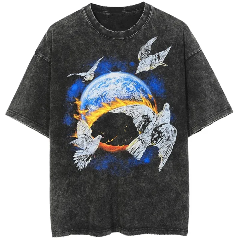 Earth Flame Doves Cotton Washed Graphic T-Shirt sold by Yugen Theory
