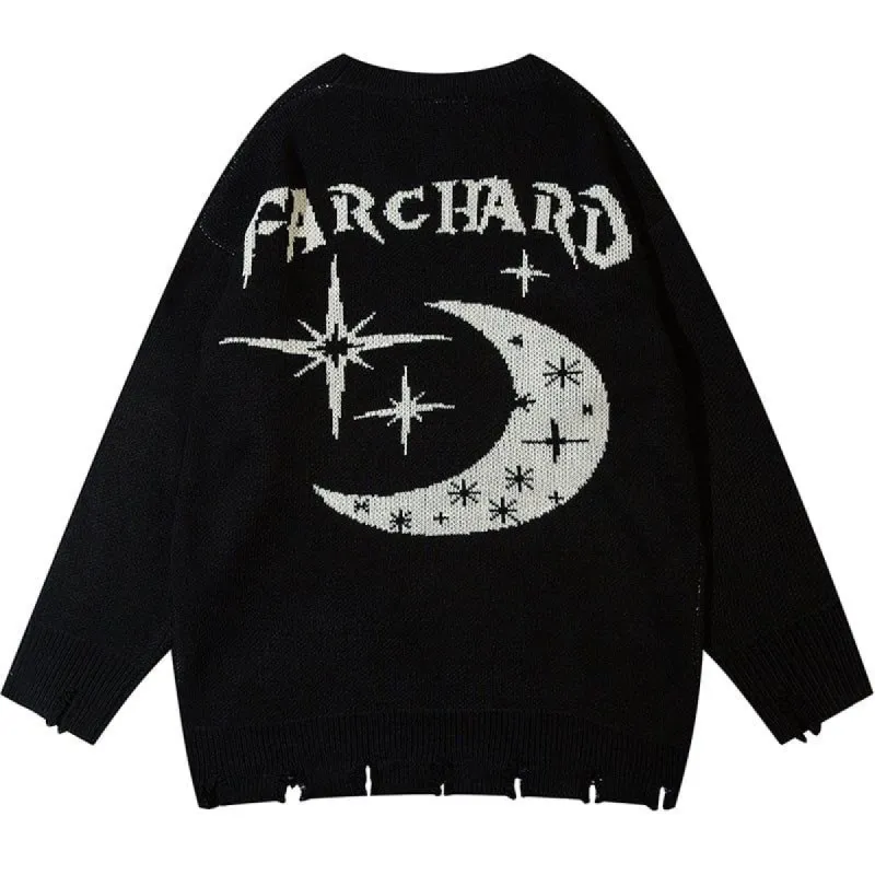 Distressed Sweater Stars and Moon sold by Yugen Theory