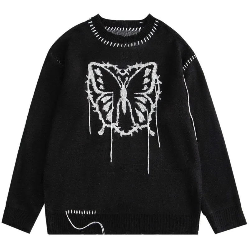 Butterfly Pattern Knitted Sweater sold by Yugen Theory