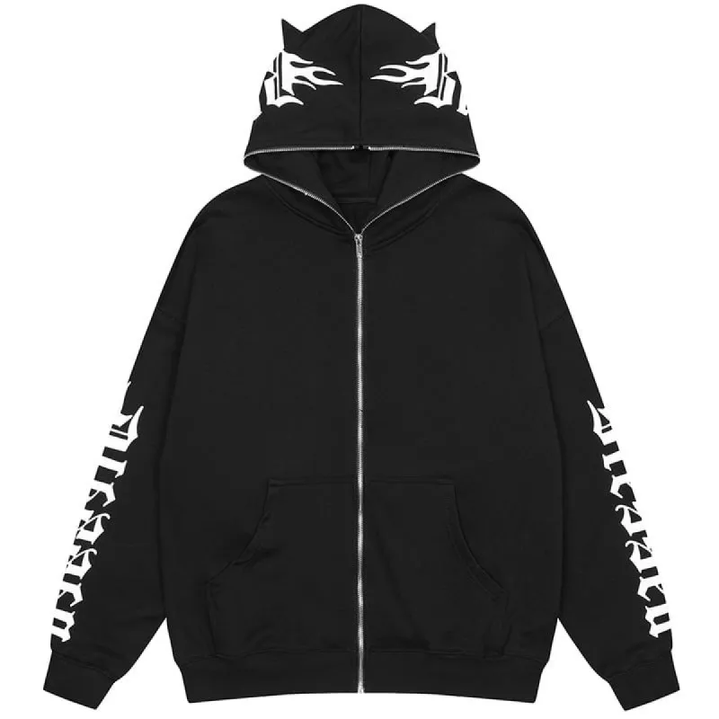 Gothic Full Zip Hoodie Devil Horns sold by Yugen Theory