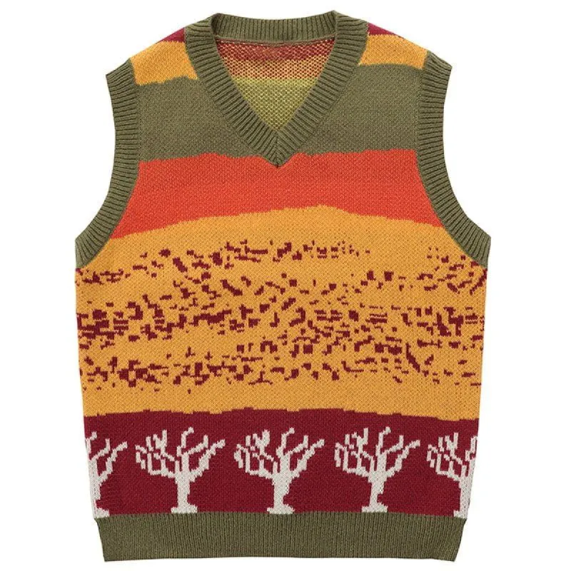 Fall Knitted Vest Color Block sold by Yugen Theory