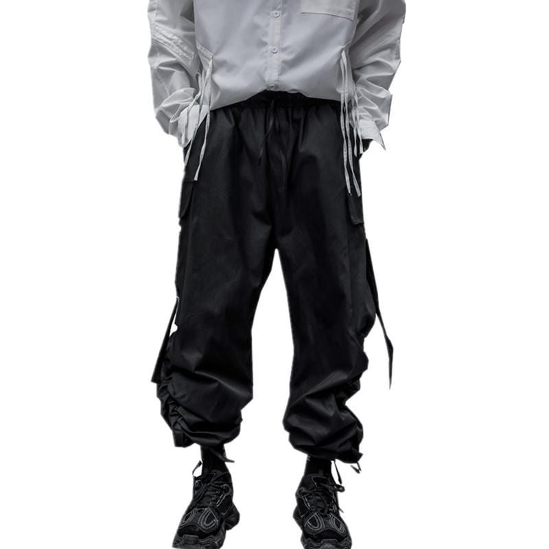Pure Black Ribbon Cargo Pants sold by Yugen Theory