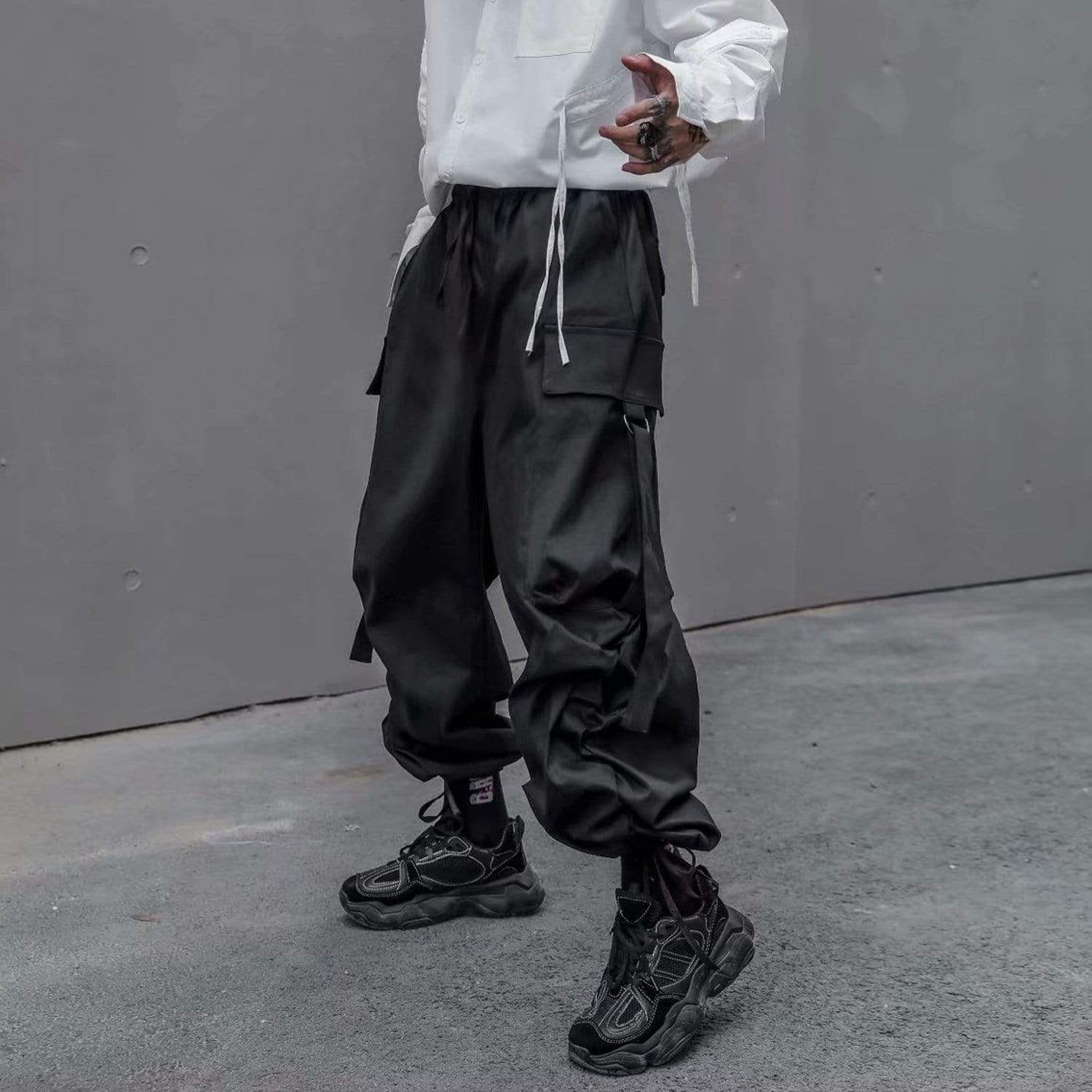 Pure Black Ribbon Cargo Pants sold by Yugen Theory product image thumbnail 5