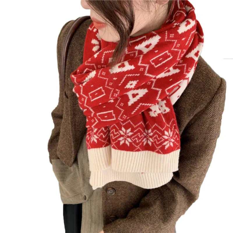 Christmas Tree Snowflakes Patchwork Knit Scarf sold by Yugen Theory