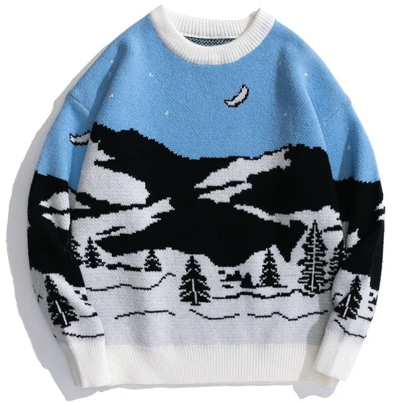 Warm Jacquard Sweater Snowy Mountain sold by Yugen Theory