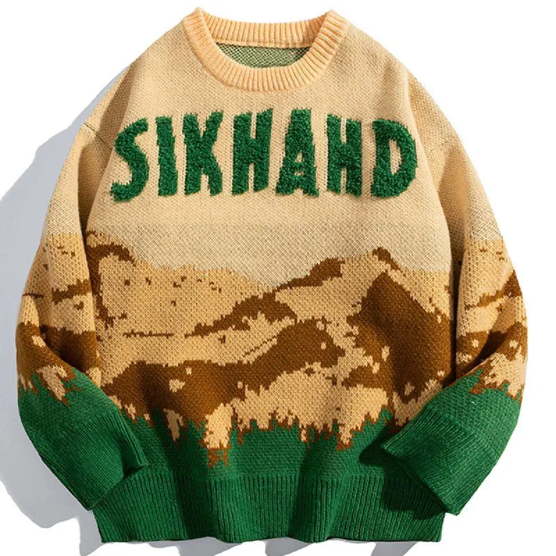 Retro Knit Sweater Layers of Mountains sold by Yugen Theory