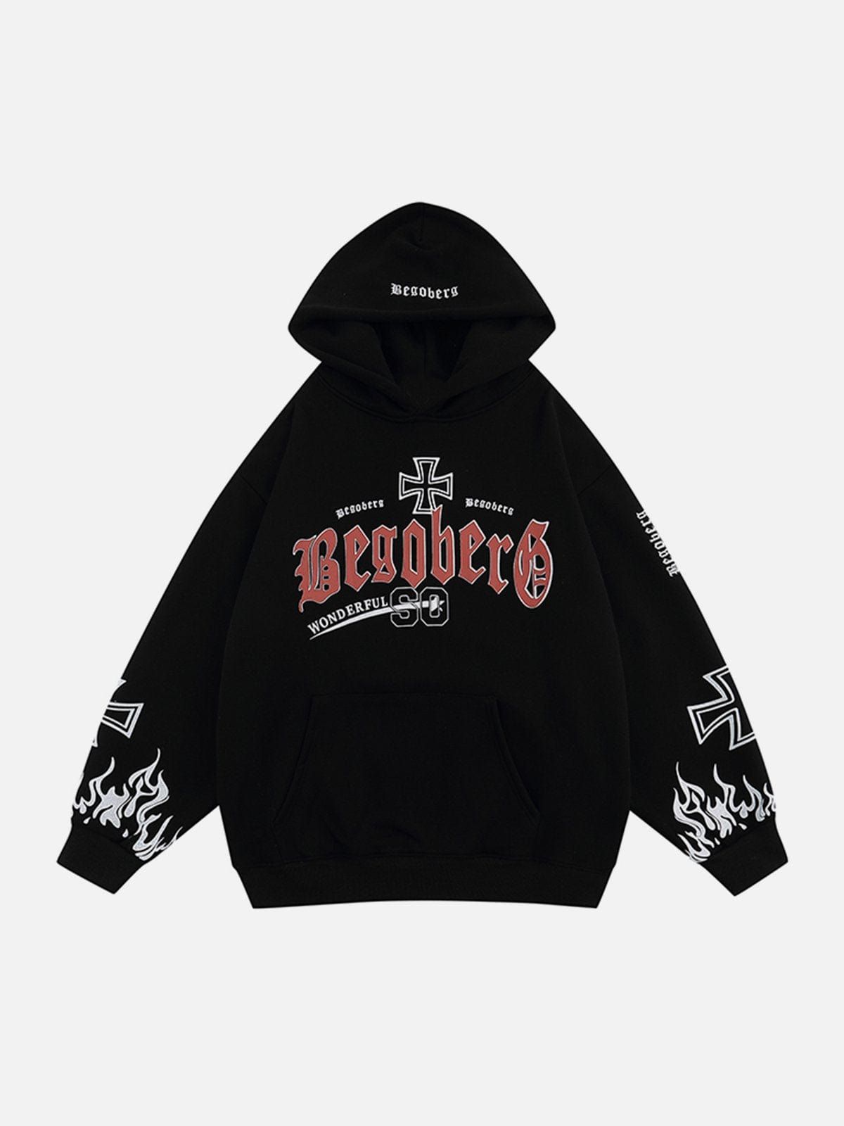 Flame Cross Print Hoodie sold by Yugen Theory