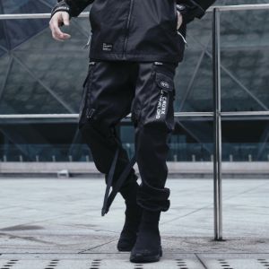 Dark Combat Ribbons Zip Up Pockets Cargo Pants sold by Yugen Theory