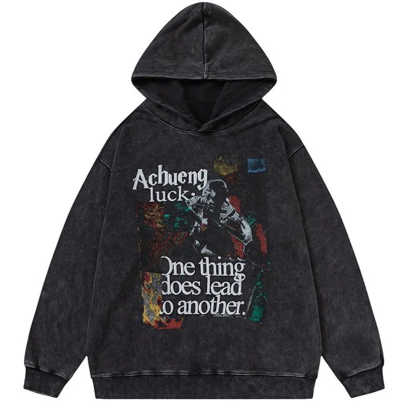 Distressed Washed Hoodie Warrior Girl sold by Yugen Theory