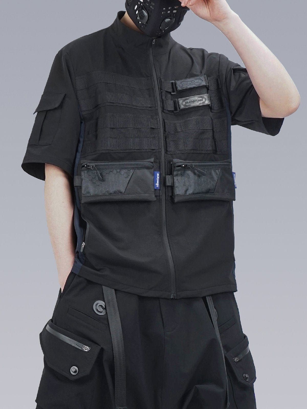 Patchwork Zip Up Function Short Sleeve Shirt sold by Yugen Theory product image thumbnail 2