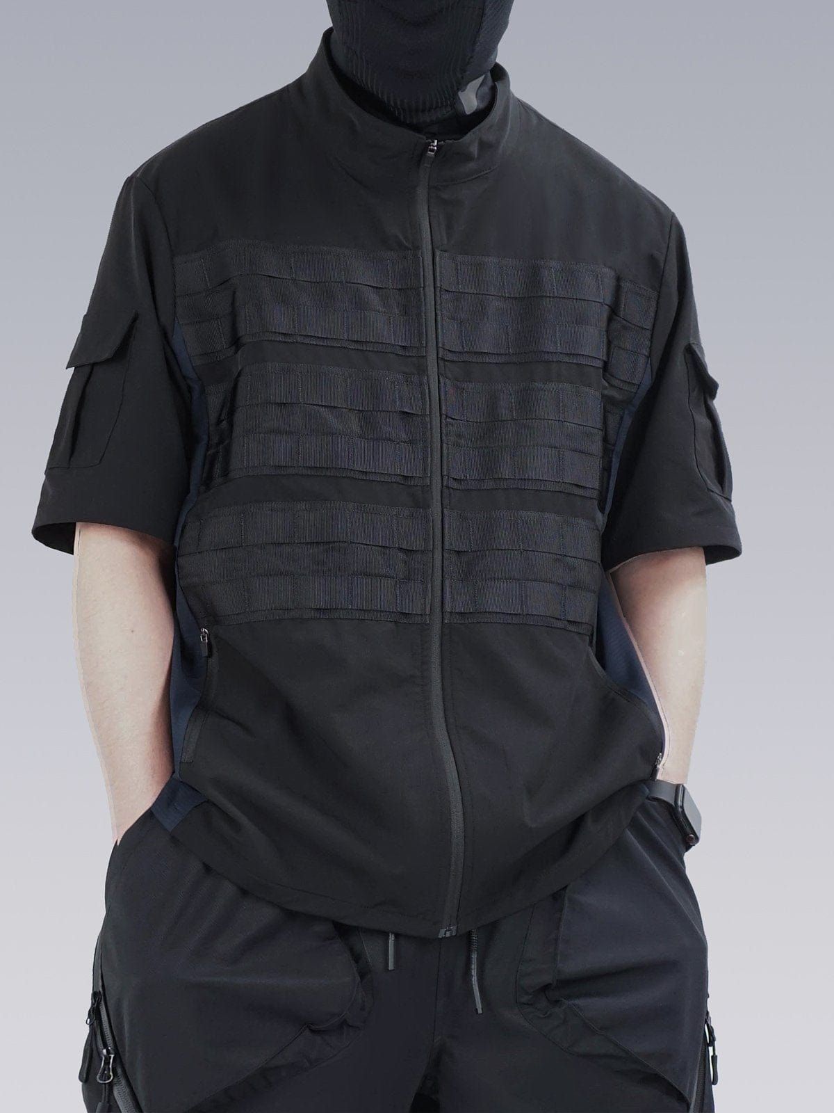 Patchwork Zip Up Function Short Sleeve Shirt sold by Yugen Theory