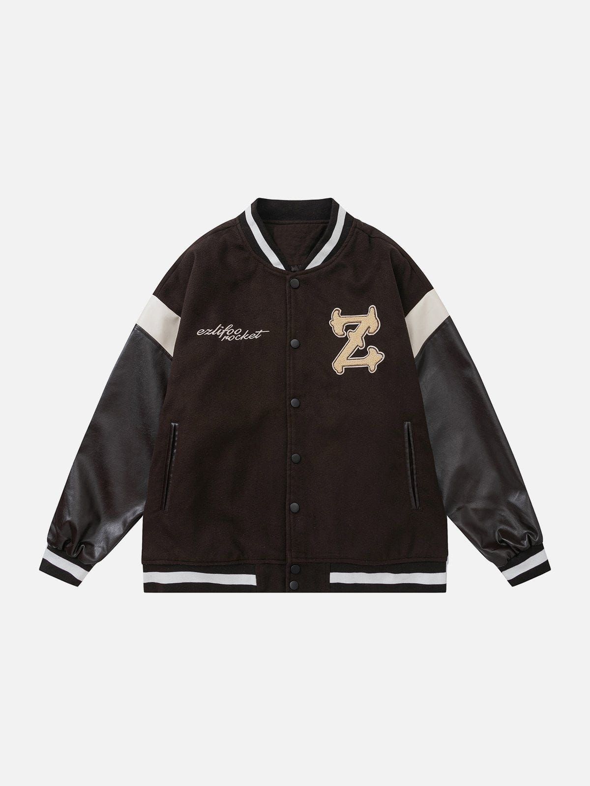 PU Patchwork Varsity Jacket sold by Yugen Theory