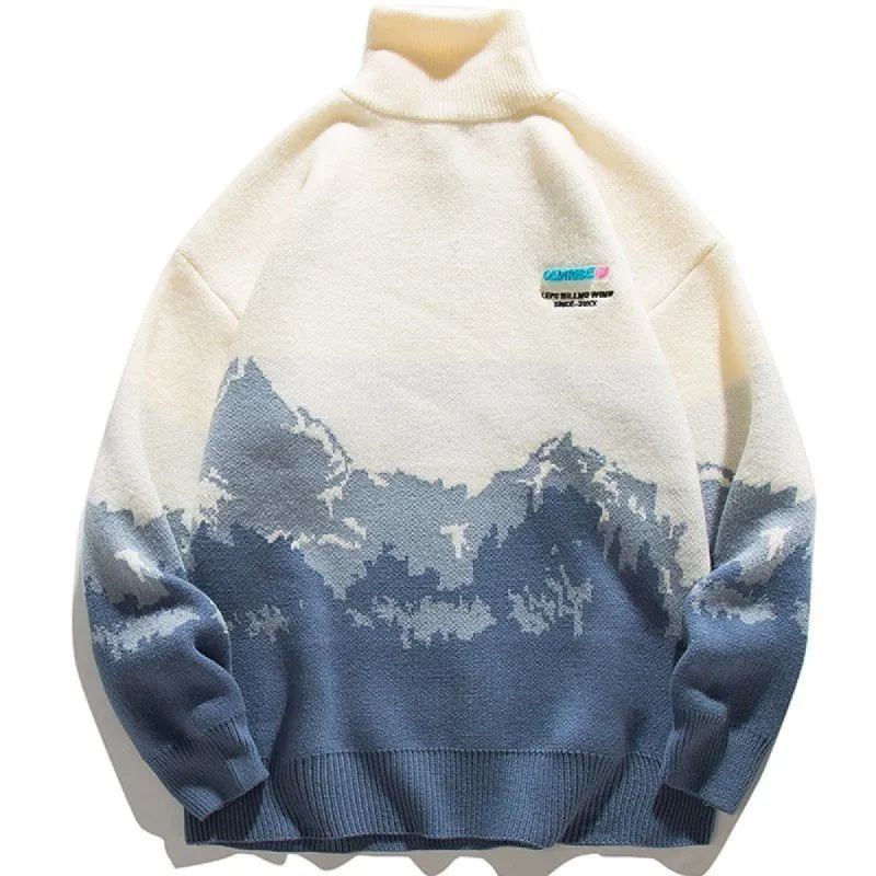 Cozy Turtleneck Sweater Snowy Mountain sold by Yugen Theory