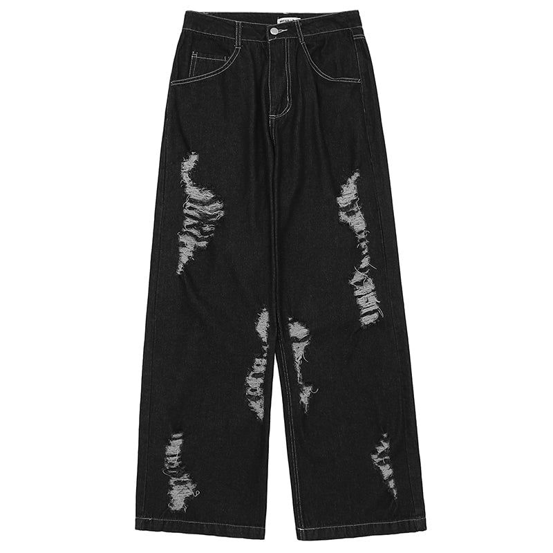 Black Ripped Wide Leg Jeans sold by Yugen Theory