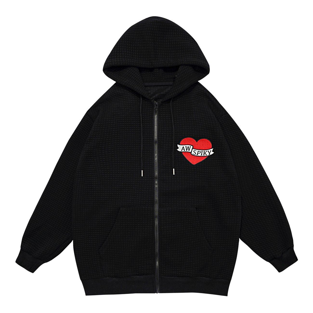 Waffle Embroidered Hearts Zipper Hoodie sold by Yugen Theory