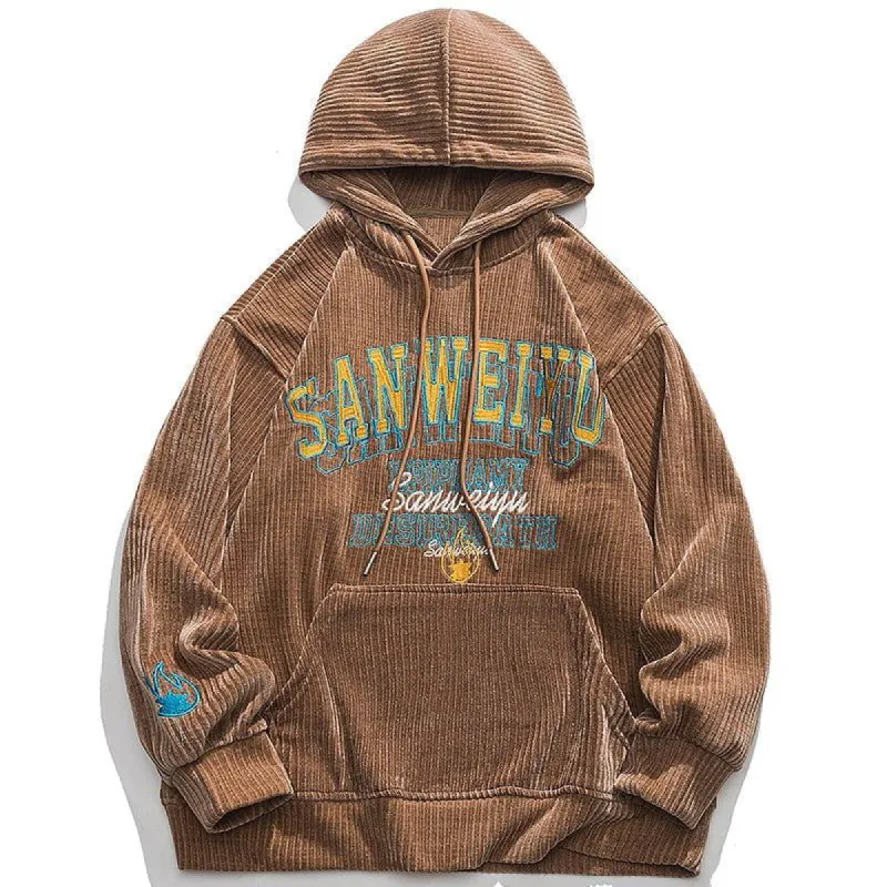 Corduroy Hoodie Embroidery Letter sold by Yugen Theory