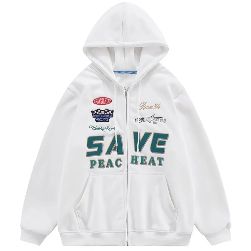 Fleece Zip Up Hoodie Embroidery Letter sold by Yugen Theory