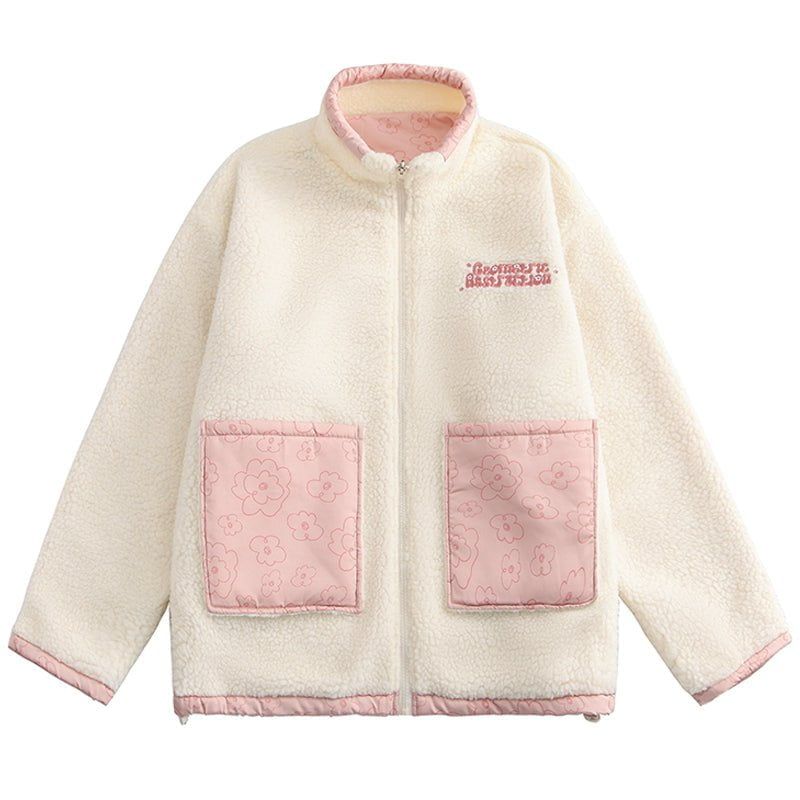 Reversible Lamb Woolen Winter Coat Flowers sold by Yugen Theory