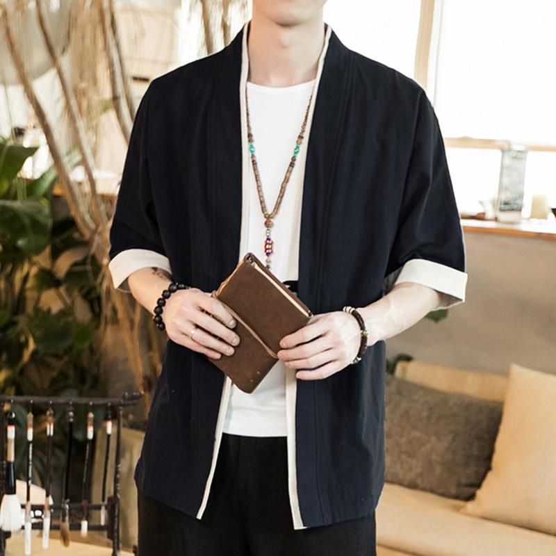 Black Short Sleeves Classic Kimono Cardigan sold by Yugen Theory