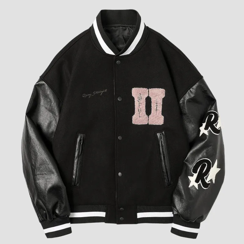 Stitching PU Sleeve Varsity Jacket sold by Yugen Theory