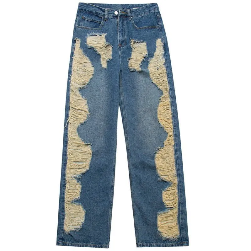 Ripped Straight Leg Wash Jeans sold by Yugen Theory