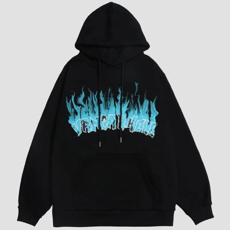 Flame Letters Print Oversized Fleece Hoodie sold by Yugen Theory