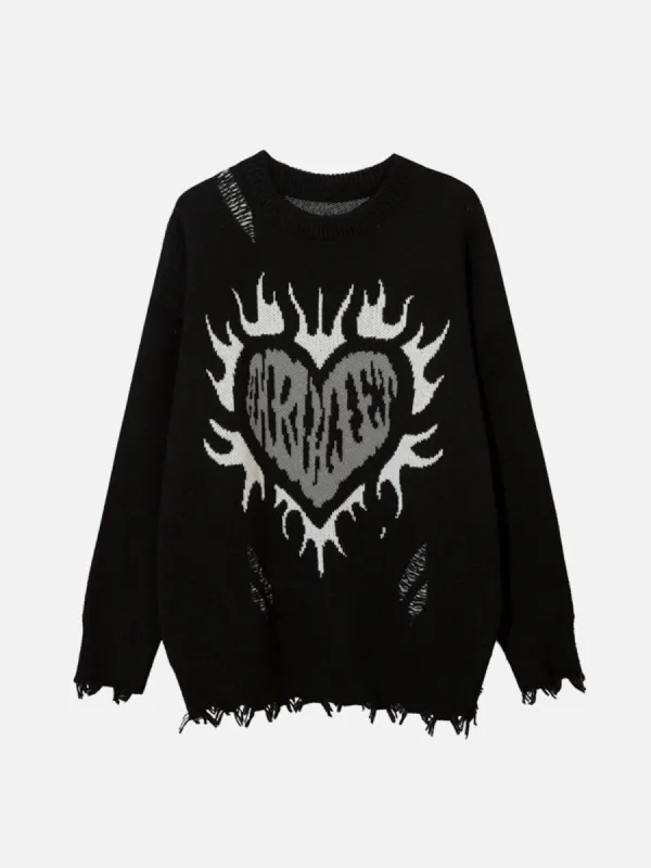 Flame Heart Jacquard Sweater sold by Yugen Theory