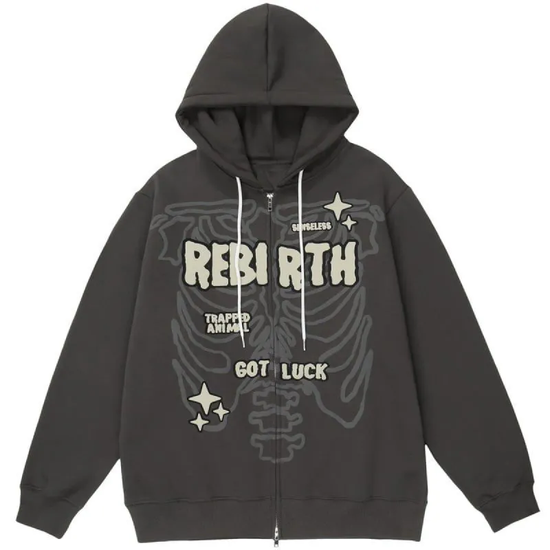Fleece Zipper Hoodie Foam Skeleton sold by Yugen Theory