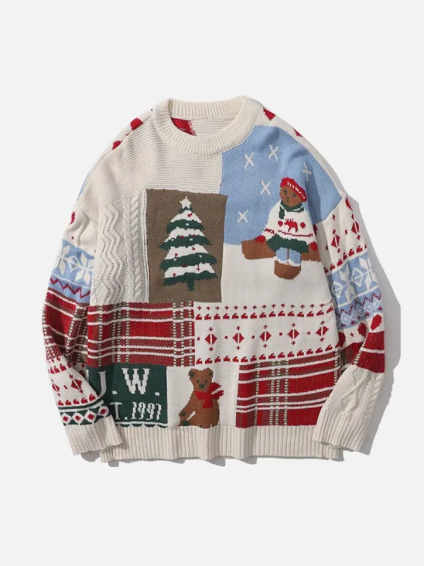 Patchwork Animal Bear Knit Sweater sold by Yugen Theory