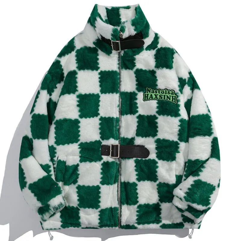 Thick Plush Winter Coat Checkerboard sold by Yugen Theory
