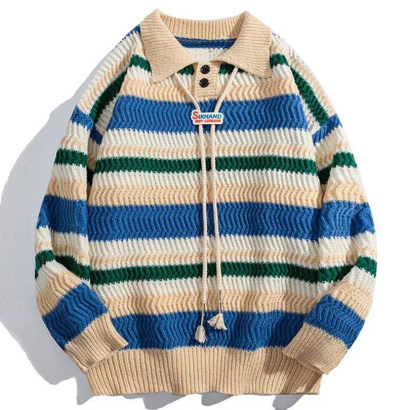 Casual Knitted Sweater Colorful Striped sold by Yugen Theory