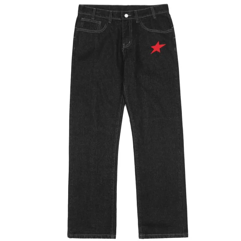 Straight Leg Jeans Embroidery Star sold by Yugen Theory