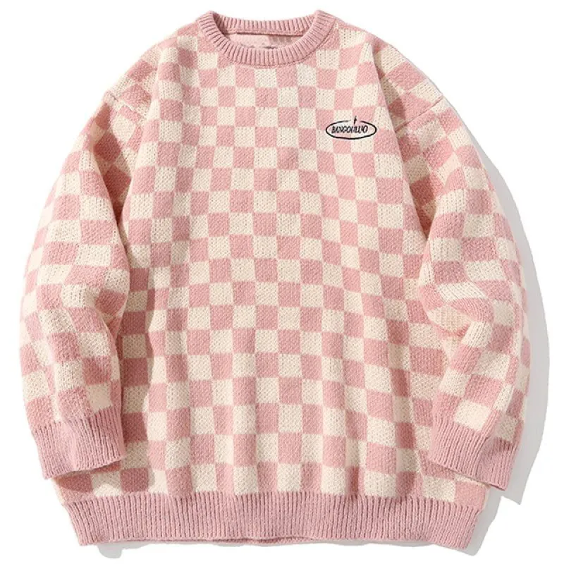 Fall Knitted Sweater Checkerboard sold by Yugen Theory