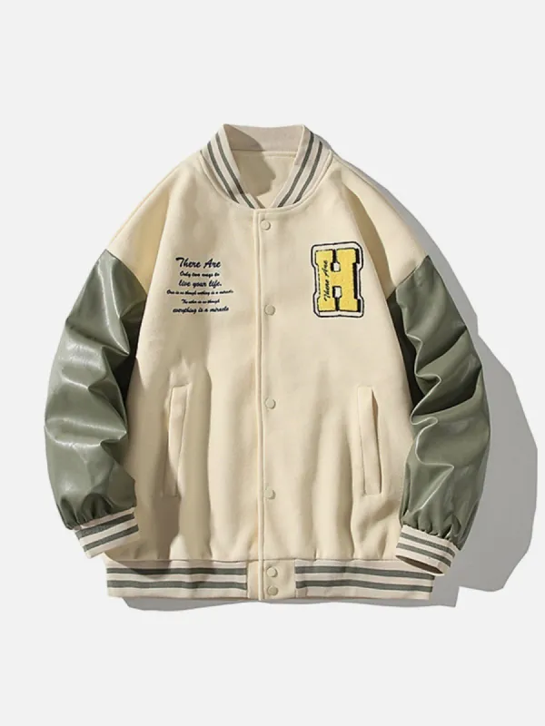 Splicing Contrast Varsity Jacket sold by Yugen Theory