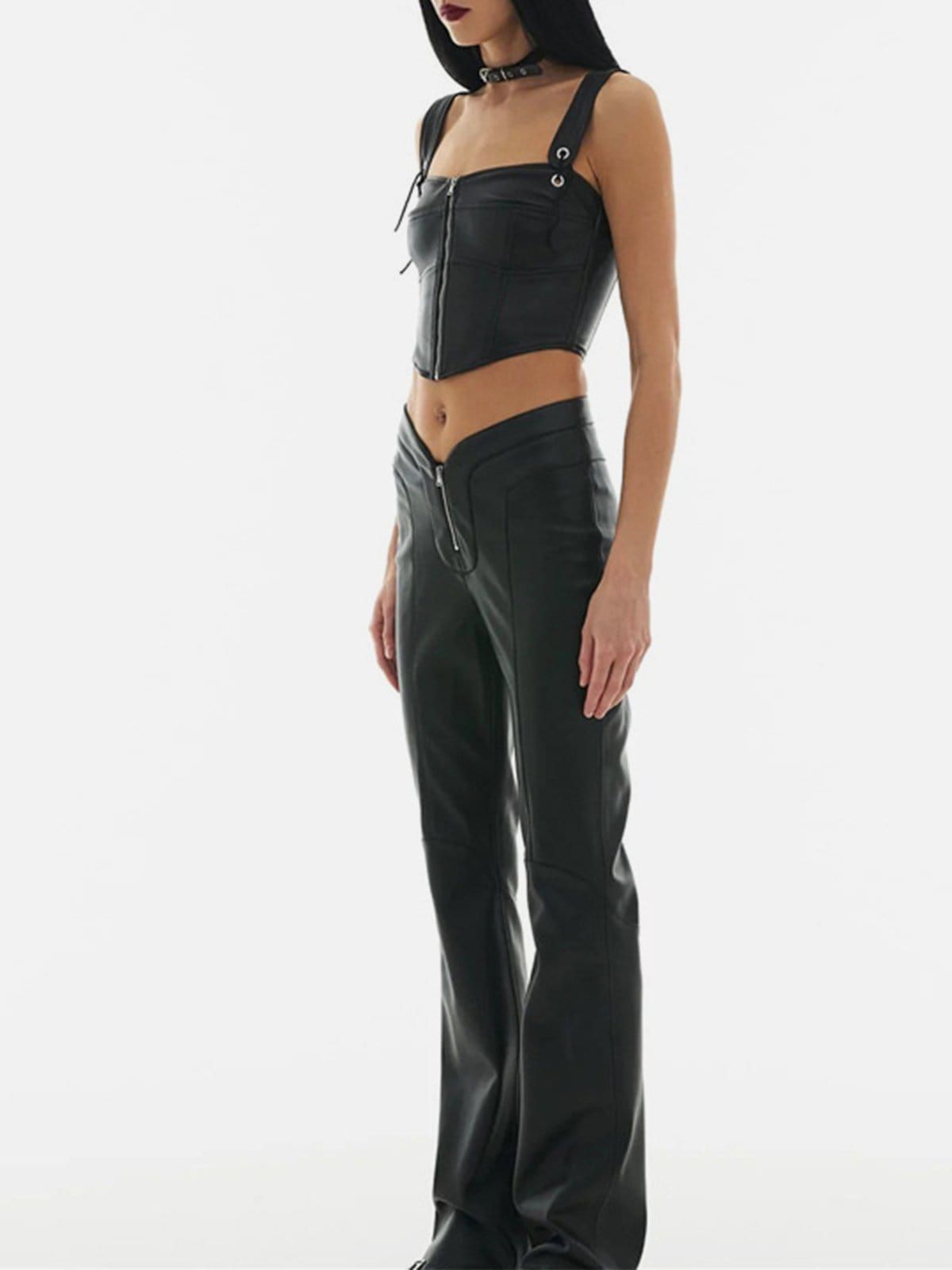 High-waisted Zipper PU Flare Pants sold by Yugen Theory product image thumbnail 2