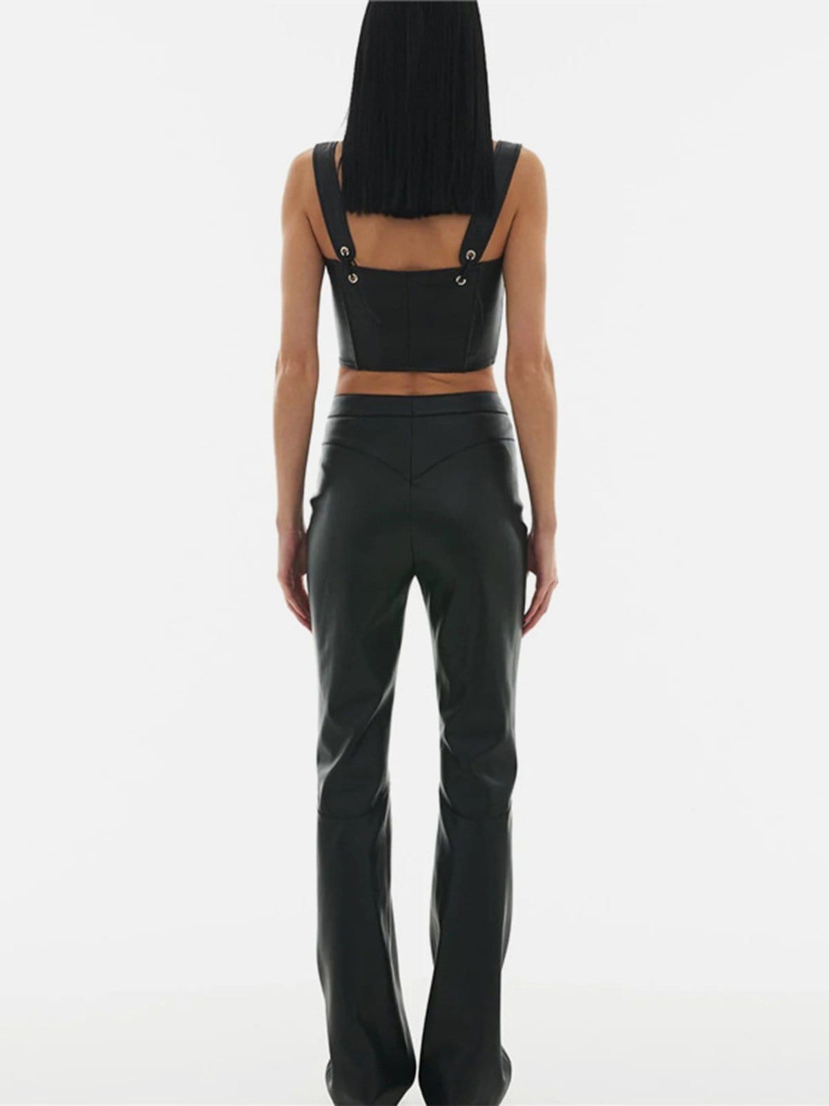 High-waisted Zipper PU Flare Pants sold by Yugen Theory product image thumbnail 3