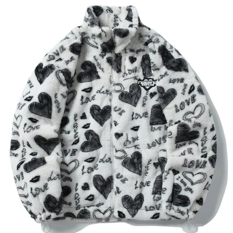 Fleece Winter Coat Full Love Graffiti sold by Yugen Theory