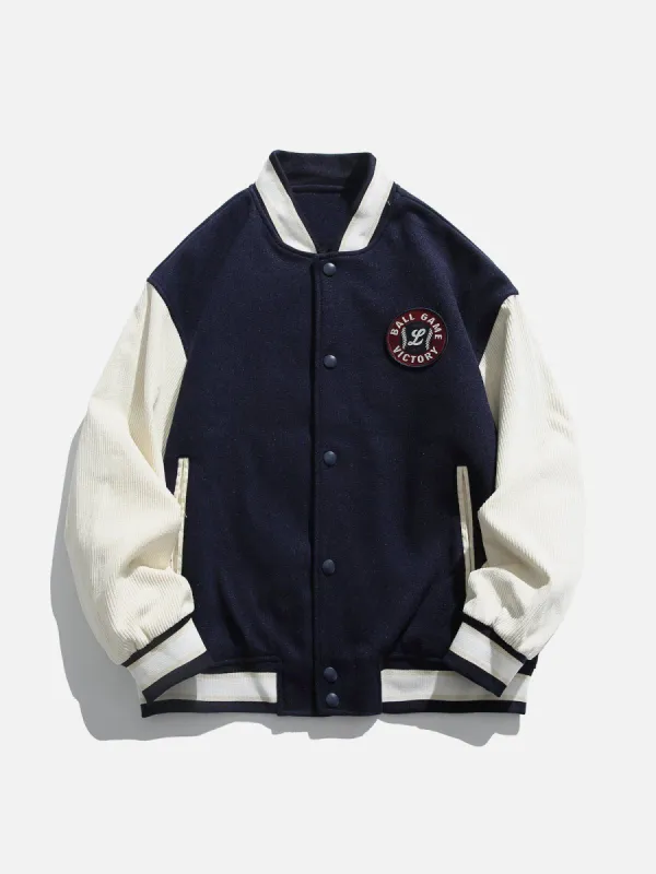 Corduroy Patchwork Varsity Jacket sold by Yugen Theory
