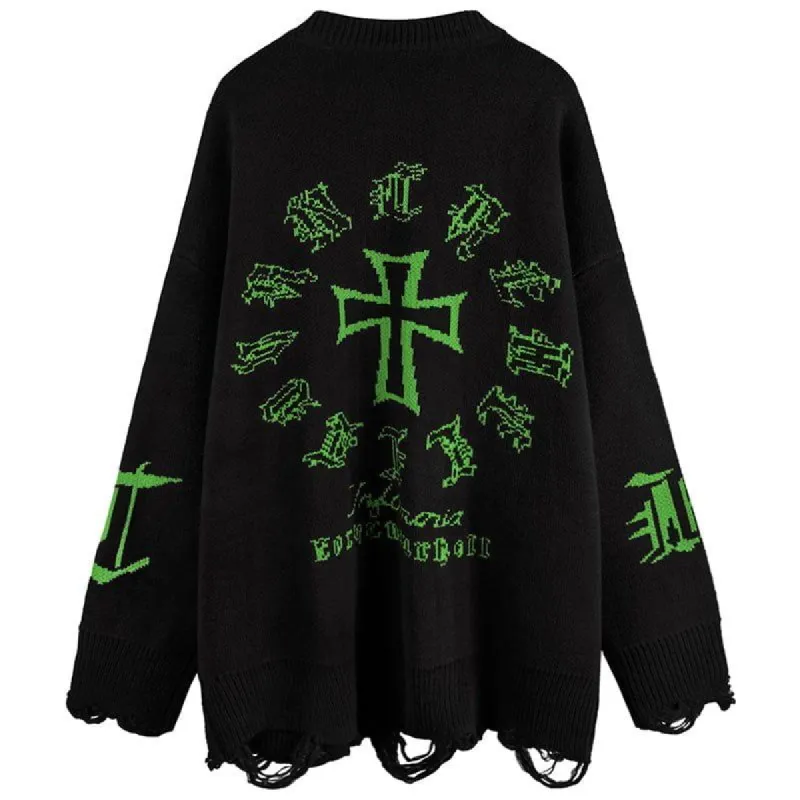 Gothic Punk Ripped Sweater Cross sold by Yugen Theory