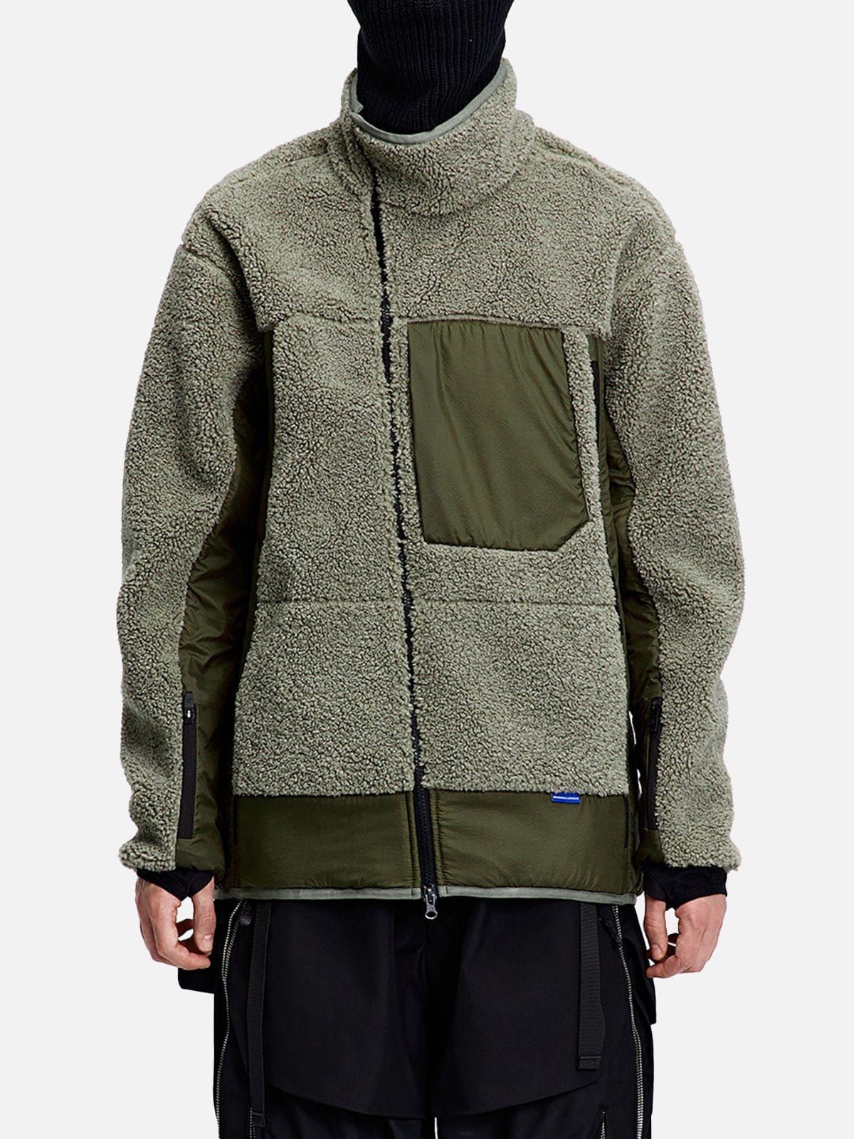 Tilt Zip Up Patchwork Sherpa Coat sold by Yugen Theory