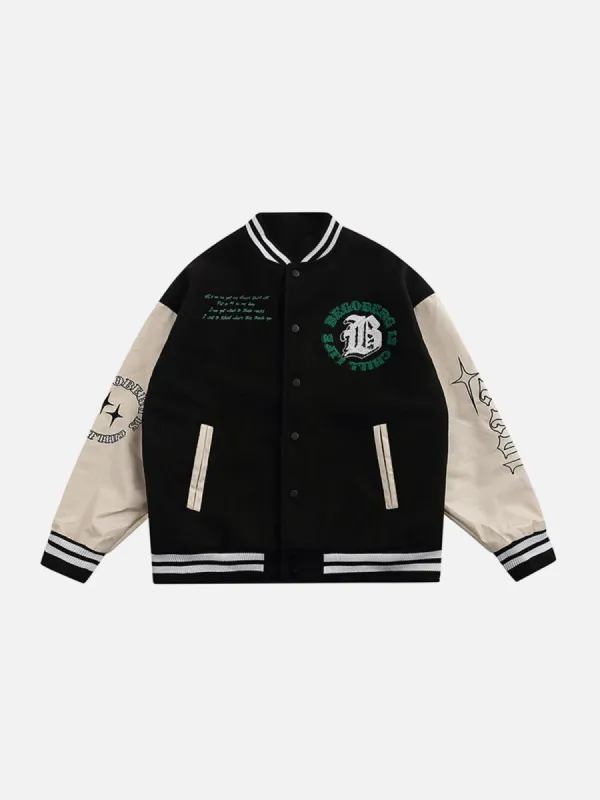 Circular Letter Flocked Star Print Varsity Jacket sold by Yugen Theory