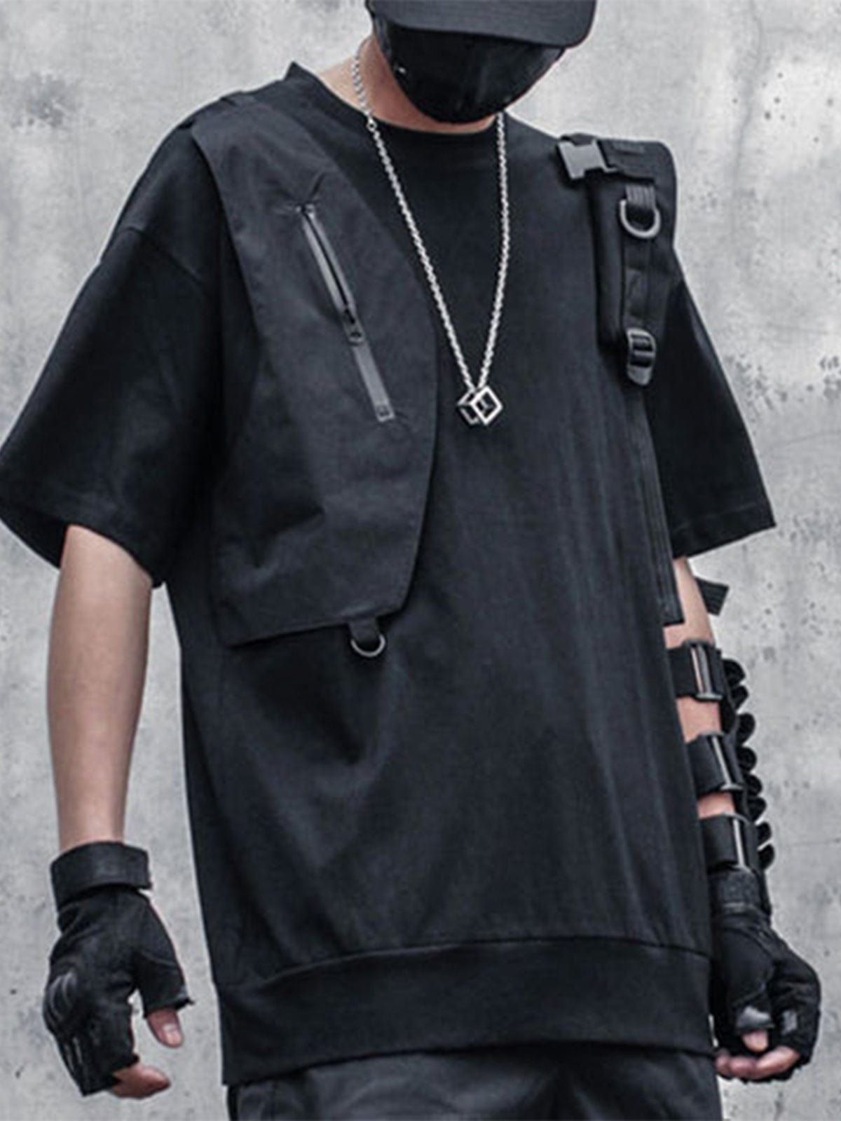 Dark Functional Zipper Patchwork T-Shirt sold by Yugen Theory product image thumbnail 5