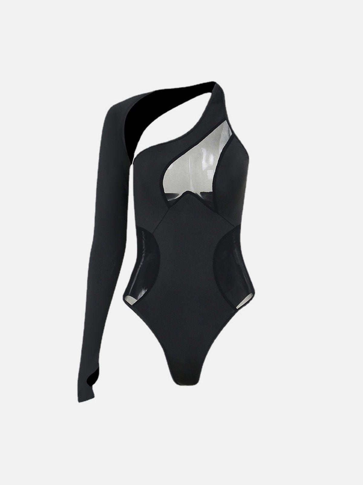 One Shoulder Mesh Patchwork Bodysuit sold by Yugen Theory