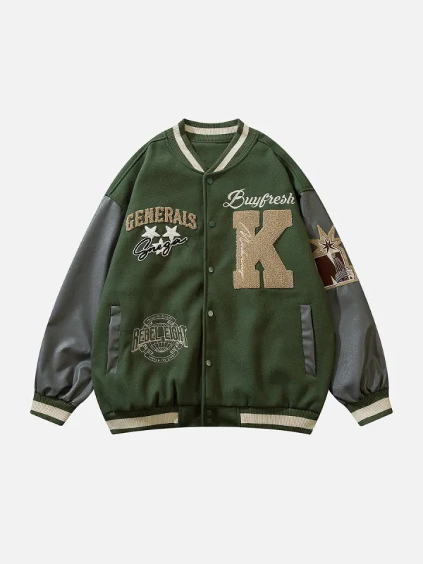 Embroidery Patchwork Varsity Jacket sold by Yugen Theory